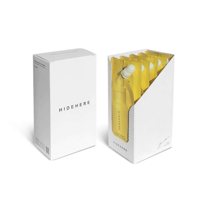 HIDEHERE-Display-Box, geschlossen und geöffnet mit Pouches